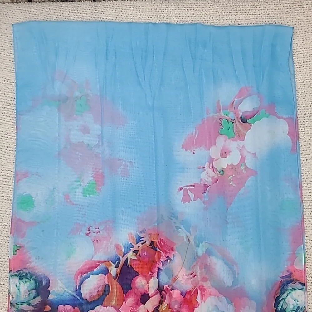 Unbranded Flowy Vibrant Floral Sheer Chiffon Classic Oblong Scarf Bl/Pnk Multi